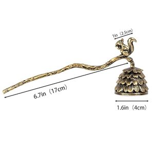 Brass Squirrel <b>Pinecone</b> Aroma Burner Decorative Candle snuffer for Aromatherapy Home Decor - Product Image 3