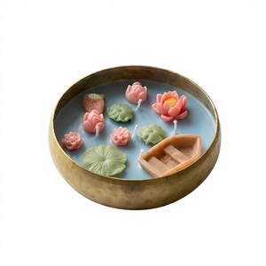 Premium <b>Floating</b> Zen Pond Scene – Detailed Sculptural Wax Art in Gold Hammered Chalice - Product Image 1