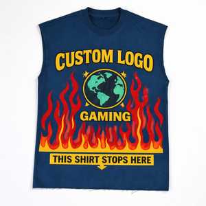 Wholesale Custom printed street fashion retro sleeveless distressed washed vest men's acid washed vest sleeveless solid T-shirt - Product Image 4