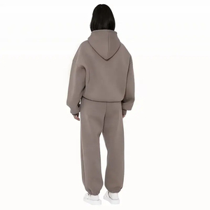 Ensemble de survêtement à capuche en coton uni pour homme, manches longues, coupe ample, décontracté, pour l'automne, avec poches latérales, taille élastique - Product Image 2