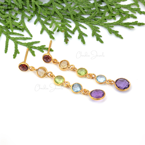 Asian Manufacturer 925 Sterling Silver Yellow <b>Gold</b> Plated Multi Gemstone Dainty <b>Dangling</b> <b>Earrings</b> Free Shipping Available - Product Image 5