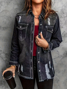 Gabardina Larga de Mezclilla Azul para Mujer, Chaqueta Cruzada con Cuello de Solapa y Cinturón - Product Image 6
