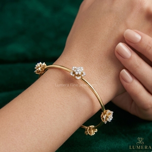 Luxury Floral Diamond <b>Bangle</b> <b>Bracelet</b> for Women 9KT 10KT 14KT 18KT Yellow Gold | IGI Certified Fine Jewelry LUMERA FINE - Product Image 5