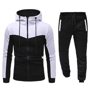 Ensemble de survêtement pour homme à capuche avec blocs de couleur, tenue décontractée d'hiver, couleurs personnalisables, en polyester et coton tricoté respirant, pantalon de jogging - Product Image 1