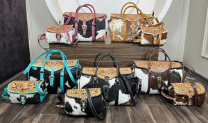 Nouveau sac polochon de voyage en cuir repoussé à la main avec sac à cosmétiques à bandoulière assorti ensemble de bagages Western deux pièces en cuir de vachette véritable - Product Image 4