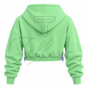 Sudadera Corta de Alta Calidad para Mujer, Sudadera Corta Oversize de Color Sólido con Hombros Caídos, Manga Larga, Tejido de Algodón, Ropa de Otoño - Product Image 2