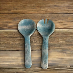 Cubiertos de resina al por mayor a precios directos de fábrica Servidor de ensalada de resina de mármol piedra Servidor de ensalada de resina Aqua Swirl - Product Image 1