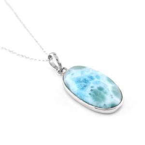 Collier pendentif Larimar en argent sterling 925, forme ovale, pierre précieuse Larimar naturelle, bijoux faits à la main, vente en gros - Product Image 3