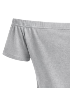 T-shirt femme gris chiné à épaules dénudées, manches courtes, coupe ajustée, décontracté, été, en coton doux, personnalisable, fabricant OEM - Product Image 5