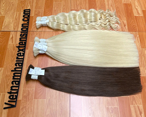 ต่อผมเวียดนาม สีน้ำตาล/ขาว/บลอนด์ ผมเวอร์จิ้นแท้แบบเรมี่ ลอนธรรมชาติ ซุปเปอร์ดับเบิ้ลดรอน น้ำหนัก 100 กรัม ความยาว 8"-32" - Product Image 1