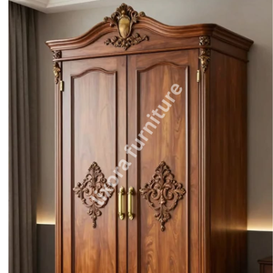Luxury Handcrafted Solid Wood 2 Door <b>Wardrobe</b> Ornate Botanical Carving Premium Finish Armoire - Product Image 2