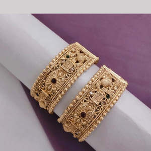 Designer <b>Gold</b> Plated Pota Stone Openable Bangles Set <b>Adjustable</b> Traditional Jewelry for Women Wedding Party Wear - Product Image 1