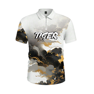 Camiseta Polo Personalizada con Gráfico 3D de Tigre para Hombre, Sublimación con Estampado Completo, Cierre de 1/4, Estilo Urbano Hipster, Color Blanco, Negro y Dorado - Product Image 4
