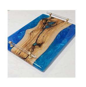 Plateau de service en bois et résine pour la maison et le jardin, idéal pour le rangement alimentaire et la vaisselle, vente directe usine, plateau de service en bois et résine, meilleure vente - Product Image 1