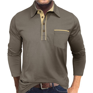 Camisa de manga larga de algodón peinado liso para hombre, con solapa y bolsillo, estilo casual con botones para uso diario. - Product Image 3