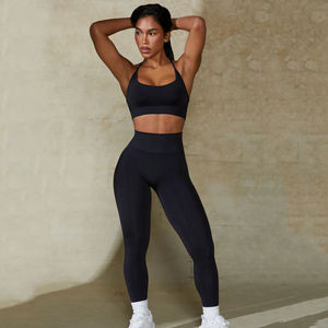 Conjuntos de Mujer en Oferta, Precio de Fábrica, OEM, Conjunto de 2 Piezas, Leggings Negros de Cintura Alta con Cintura en V - Product Image 1