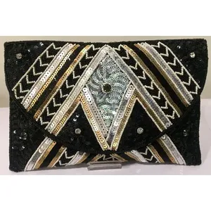 Handcrafted Indian Luxury Casual Daily Fashion Accessory Colorful Glass <b>Beaded</b> Baguette Handle Bag Durable <b>Crystal</b> Art Accessory - Product Image 1