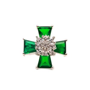 Women's <b>Silver</b> Plated Green Onyx <b>Cross</b> <b>Ring</b> Vintage Gothic Jewelry Gift for Her Wholesale Price Jewellery - Product Image 3