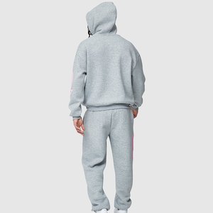 Most Selling Custom Logo Mens Gray Hooded <b>Tracksuit</b> <b>Set</b> With <b>Pink</b> Star Print Full Sleeve Casual Joggers Side Pockets Autumn Wear - Product Image 2