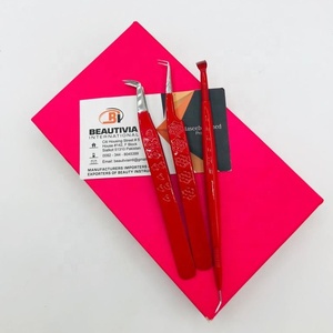Pinzas de extensión de pestañas de acero sostenible de Color rojo, pinzas de pestañas, fibra de 90 grados, etiqueta privada puntiaguda, belleza de pestañas - Product Image 1