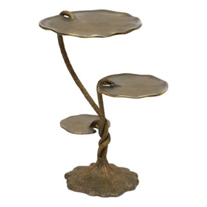 Mesa Auxiliar Escultural de Latón con Base de Enredadera Retorcida y Tres Niveles de Hojas, Mesa para Bebidas o Decorativa, Versiones Más Pequeñas - Product Image 1