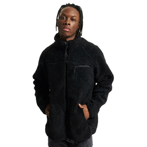 Veste en polaire noire pour homme, col montant, fermeture éclair, coupe-vent, vêtement d'extérieur décontracté pour l'hiver, coupe régulière, doublure en sherpa - Product Image 4