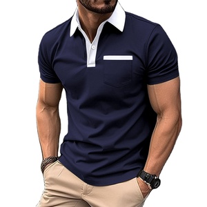 Chemises décontractées pour hommes, col en V, 100% coton, color block, avec poche, personnalisables, écologiques, respirantes, vente en gros - Product Image 1