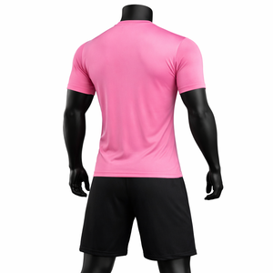Men's <b>Pink</b> Black Striped Soccer Jersey Set Short Sleeve V-Neck Quick Dry Polyester Athletic Uniform All Seasons - Product Image 5