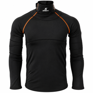 SINEWY <b>Men's</b> <b>Black</b> Long Sleeve <b>Turtleneck</b> Compression Shirt Moisture Wicking Breathable Fitted Ice Hockey Jersey Front Full - Product Image 1