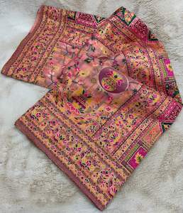 Sari de Seda Pasmeena con Tejido Zari Elaborado, Varios Colores, Sin Arrugas, para Fiestas - Product Image 4