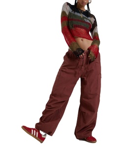 Pantalones Cargo para Mujer 2026, Estilo Oversize, Elásticos, Tipo Paracaídas, Color Granate, Tejidos, Sueltos, hasta la Rodilla - Product Image 5