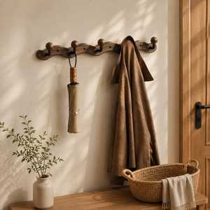 Minimalist Modern Double Tier Wooden <b>Wall</b> Mounted Sliding Adjustable Coat Rack with Storage <b>Display</b> Functions No Drill Required - Product Image 4