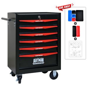 20\" 6-Drawer <b>Rolling</b> Metal <b>Tool</b> Chest Cabinet Steel <b>Tool</b> Storage Box with Ball Bearing Drawer Slides - Product Image 3