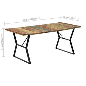 Table à manger en bois recyclé multicolore avec structure en fer thermolaqué, design unique en bois recyclé multicolore et en fer - Product Image 6