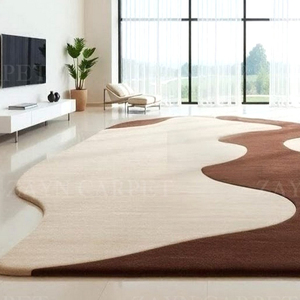 Tapis artisanal abstrait marron ivoire de forme libre pour salon, tapis de sol moderne de forme irrégulière pour chambre à coucher, décoration intérieure - Product Image 3