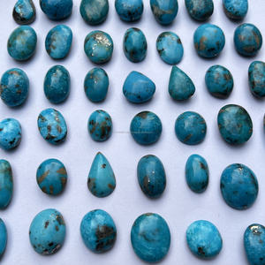 Turquoise naturelle iranienne, cabochon ovale, pierre précieuse en vrac, bleu turquoise, inclusions foncées, certifiée par un tiers, sculptée à la main pour - Product Image 2