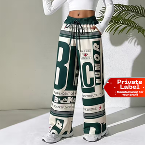 2026 Trend Women's Heavyweight 340g <b>Summer</b> Wide Leg Loose <b>Pants</b> Mid Waist Sweatpants with Contrast Elastic Waist and Pockets - Product Image 1