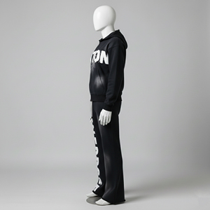 Conjunto Deportivo Personalizado de Invierno, Negro, Grueso, Ajustado, con Sudadera y Pantalones Jogger, Diseño con Logotipo Impreso, Unisex, 2 Piezas - Product Image 3