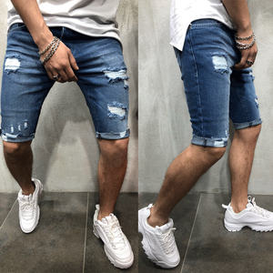 Shorts de Mezclilla Desgastados para Hombre, Cintura Media, Estilo Casual de Verano, Tela de Algodón Azul - Product Image 2