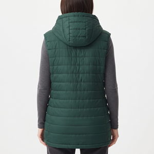 Gilet matelassé oversize d'hiver pour femme, sans manches, à capuche, zippé, avec poches, style décontracté pour l'extérieur, vente en gros - Product Image 2