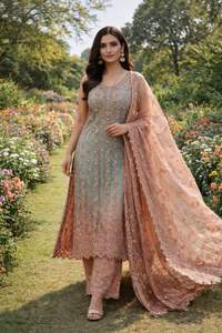 ผ้าออร์แกนซ่านำเข้าคุณภาพพรีเมียม ประดับด้วยลูกปัดหลากหลายแบบ งานฝีมือประณีต ผ้าดีไซน์หรูหราสำหรับชุดแต่งงาน เสื้อผ้าสไตล์ชาติพันธุ์ - Product Image 6