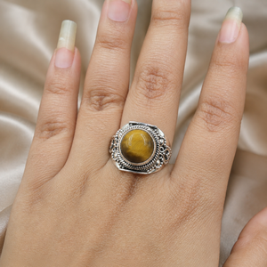 Natural Tiger Eye Gemstone Bezel Setting 925 Sterling Silver Handmade Vintage <b>Statement</b> <b>Ring</b> Yellow Gold Rose Gold Plated Unisex - Product Image 6