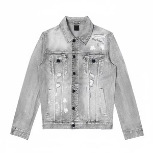 Men's Distressed Denim <b>Jacket</b> Ripped Style Polyester/Nylon Jean Coat Sweet/Formal Eco-Friendly Breathable Quick Dry Outerwear - Product Image 1