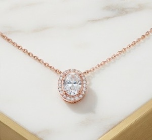Collier de luxe en diamant Moval Halo taille ronde 0,50 ct, pendentif en diamant de laboratoire et naturel, bijoux de fiançailles romantiques pour femme - Product Image 1