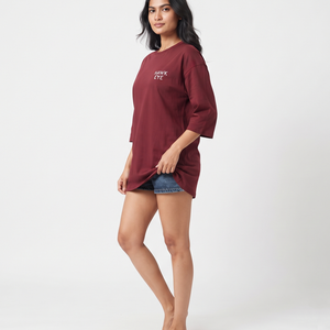 Custom Women's Loose Fit Crew Neck Cotton T Shirt Oversized Long Length Three Quarter Sleeve Breathable Everyday Wear - Product Image 6