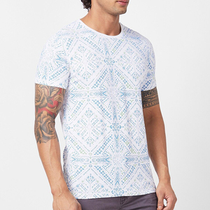 T-shirt en coton à manches courtes pour homme, imprimé géométrique blanc, col rond, coupe classique, jersey décontracté - Product Image 3