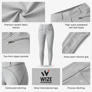 WIZE Culotte d'équitation unisexe taille haute longueur intégrale en velours côtelé extensible dans quatre directions, taille élastique, imprimé gris avec logo personnalisé - Product Image 5