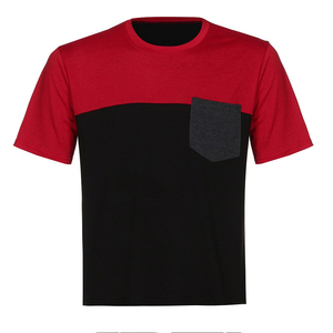 T-shirt à manches courtes pour homme, col rond, blocs de couleur, bordure contrastée, coupe classique, jersey en coton décontracté, noir et rouge, t-shirts pour homme - Product Image 4