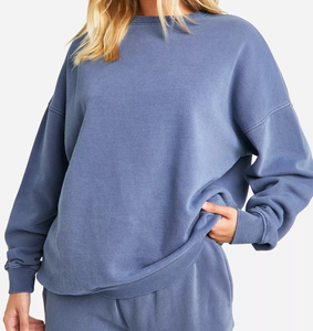 Pull à capuche surdimensionné pour femme, couleur unie, 100% coton molletonné, respirant, tricoté, épaules tombantes, manches longues, poches, vêtements d'automne - Product Image 5