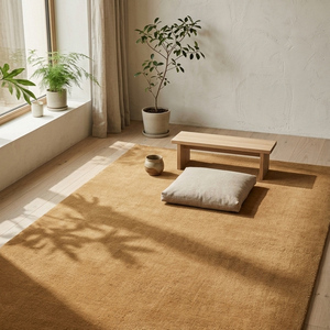 Tapis en laine tufté à la main marron caramel, motif géométrique, antidérapant, à poils épais, pour salon, chambre et salle à manger - Product Image 1